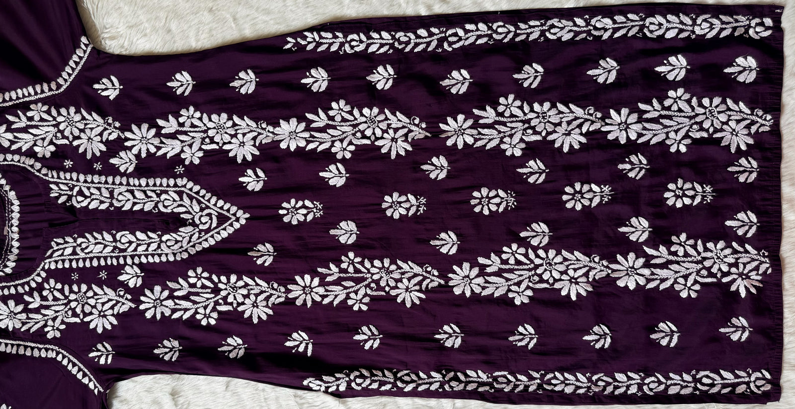 Noor Dark Purple Chanderi Chikankari Long Kurti