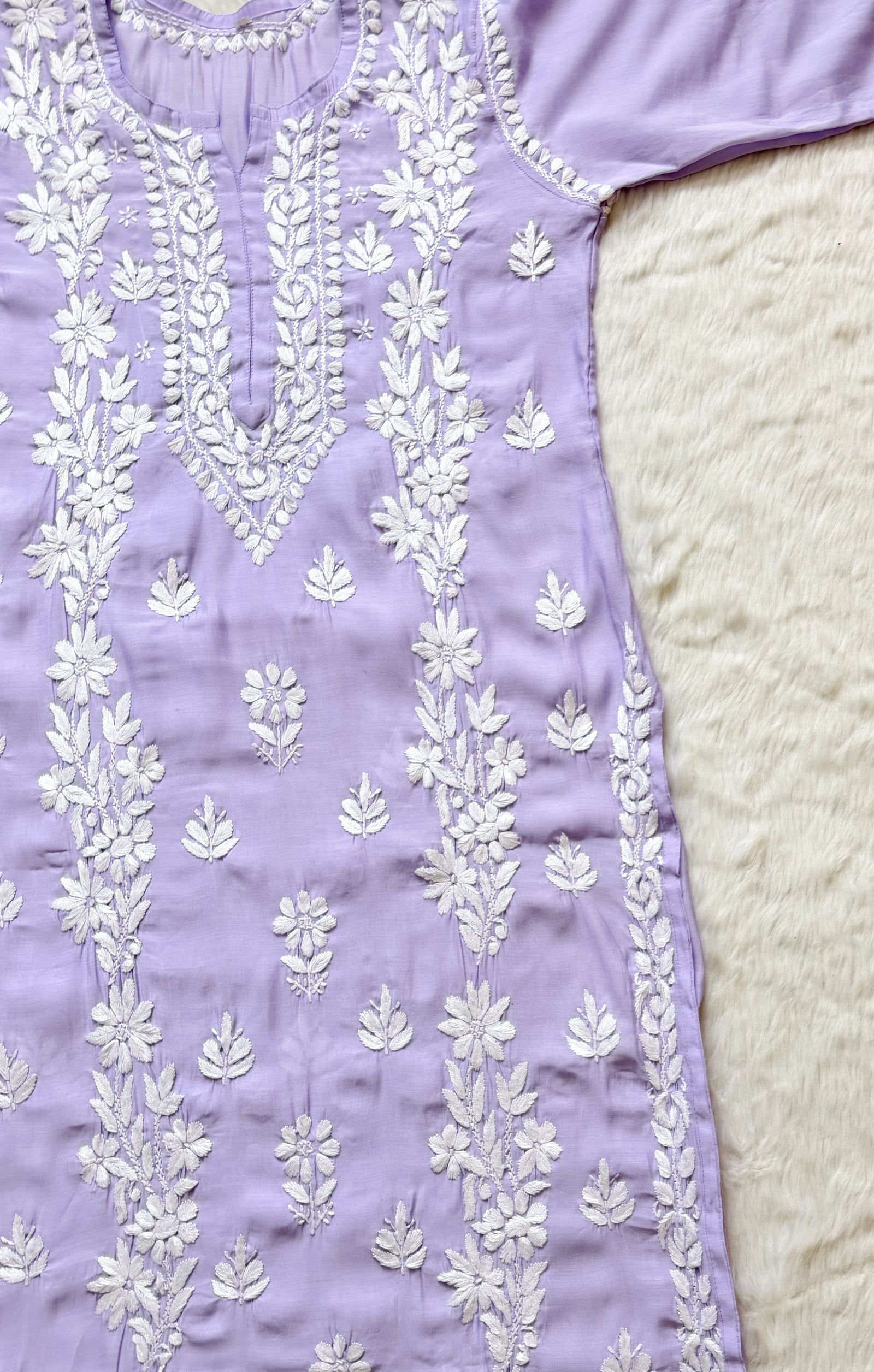 Noor Lilac Chanderi Chikankari Long Kurti