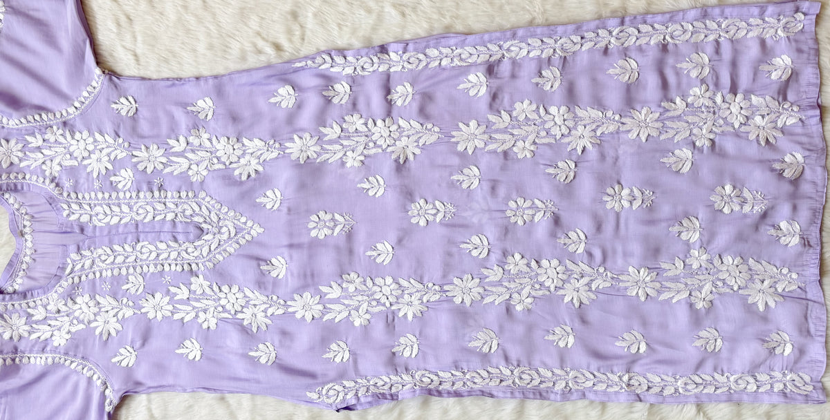 Noor Lilac Chanderi Chikankari Long Kurti