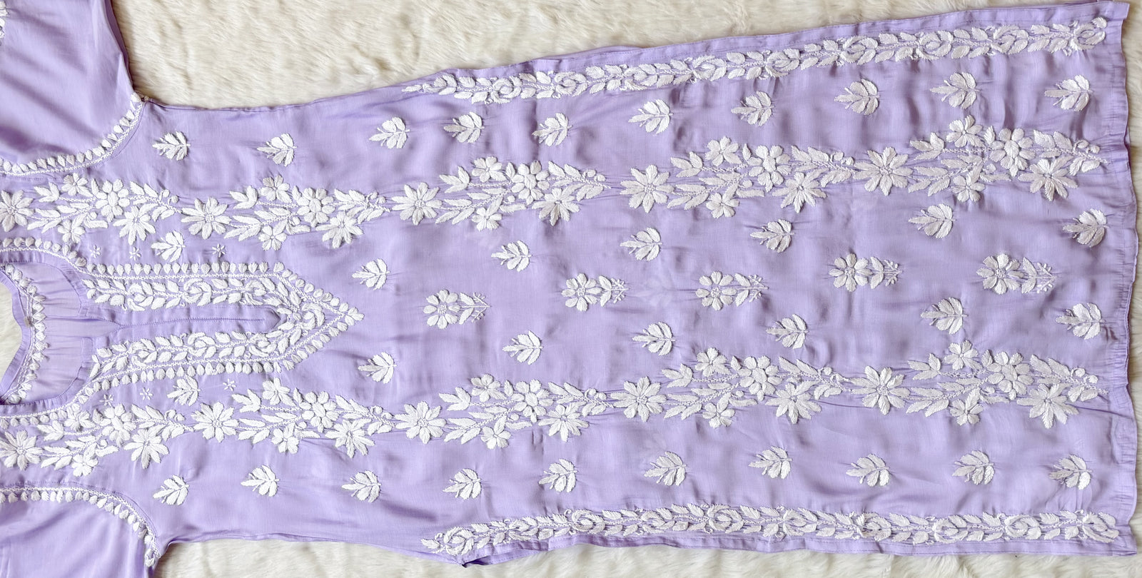 Noor Lilac Chanderi Chikankari Long Kurti