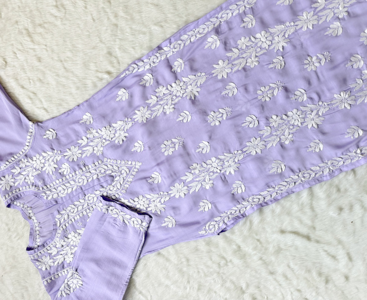 Noor Lilac Chanderi Chikankari Long Kurti