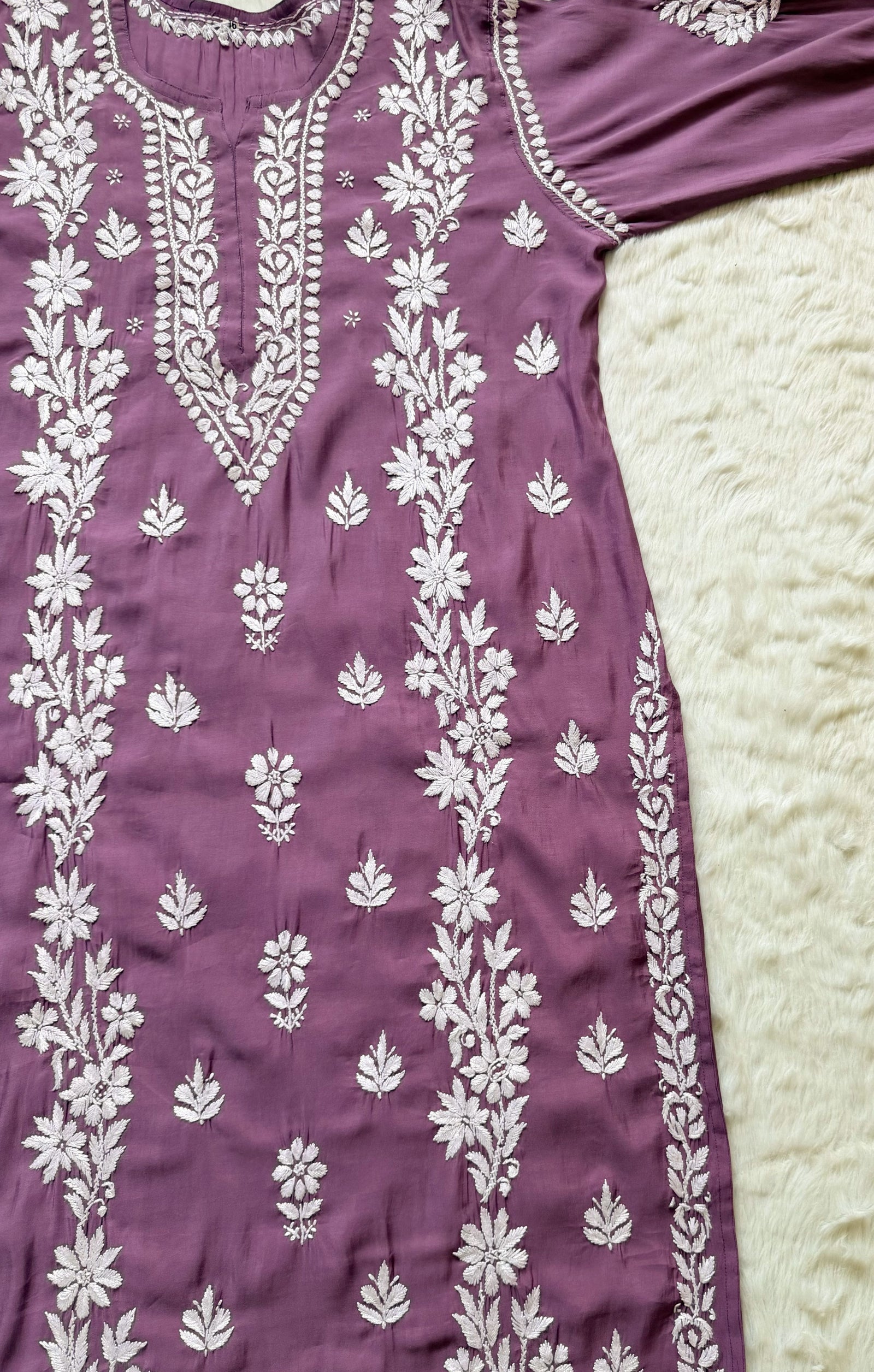 Noor Mauve Purple Chanderi Chikankari Long Kurti