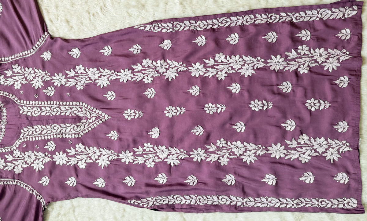 Noor Mauve Purple Chanderi Chikankari Long Kurti