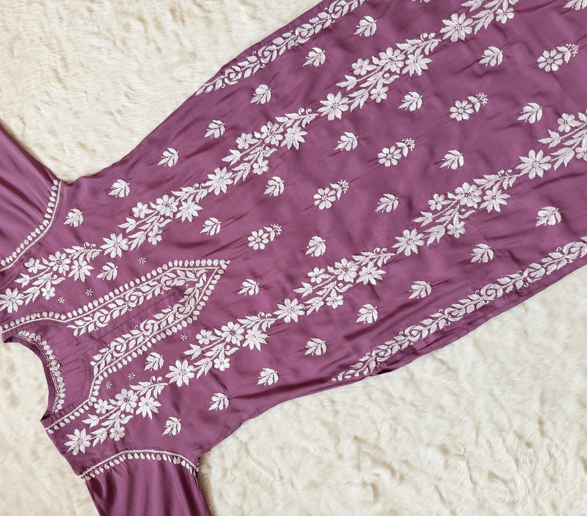 Noor Mauve Purple Chanderi Chikankari Long Kurti