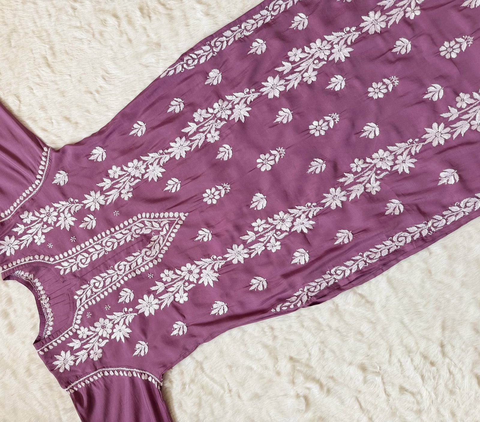 Noor Mauve Purple Chanderi Chikankari Long Kurti