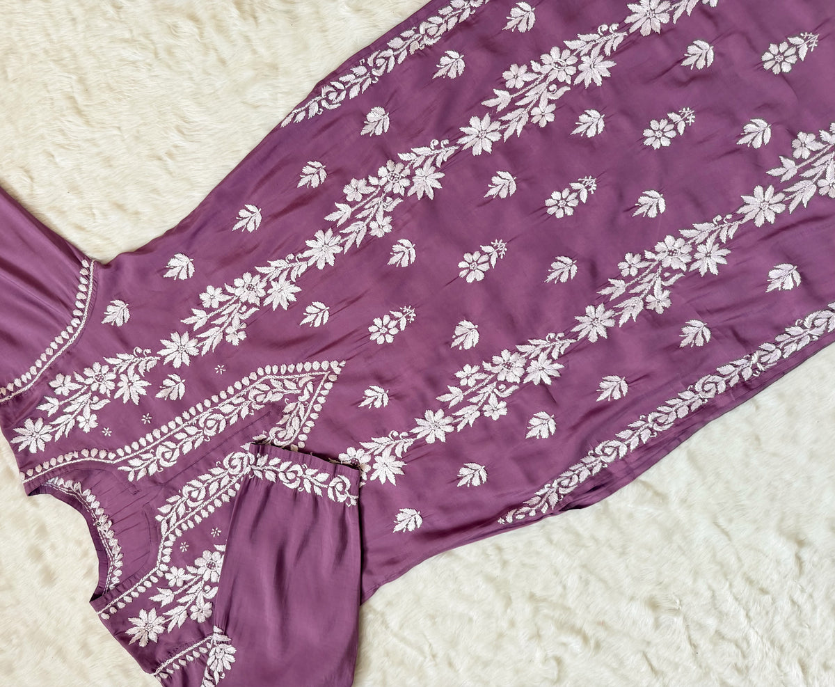 Noor Mauve Purple Chanderi Chikankari Long Kurti