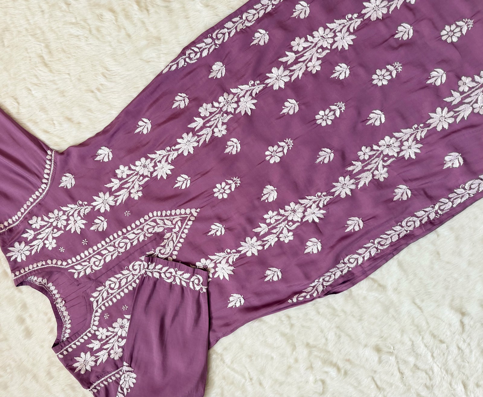 Noor Mauve Purple Chanderi Chikankari Long Kurti