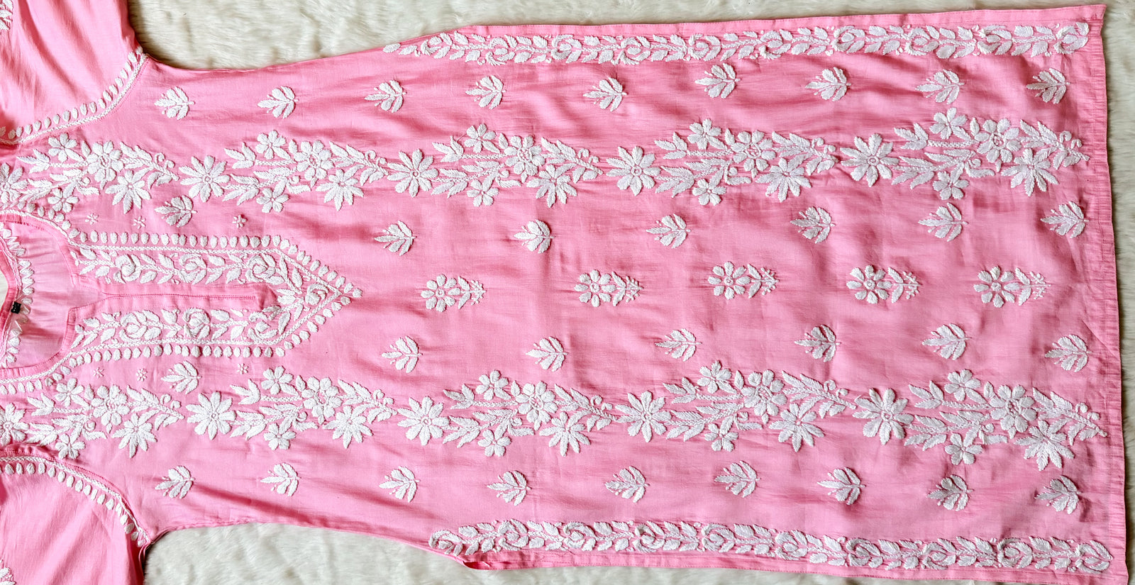 Noor Pink Chanderi Chikankari Long Kurti