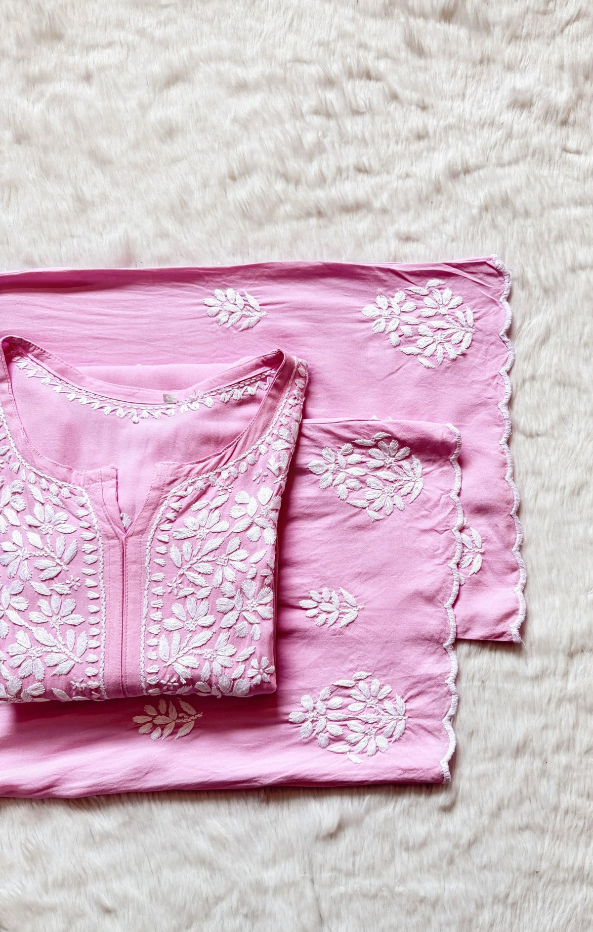 Nyra Baby Pink Rayon Kurta Bottom Set with White Chikankari