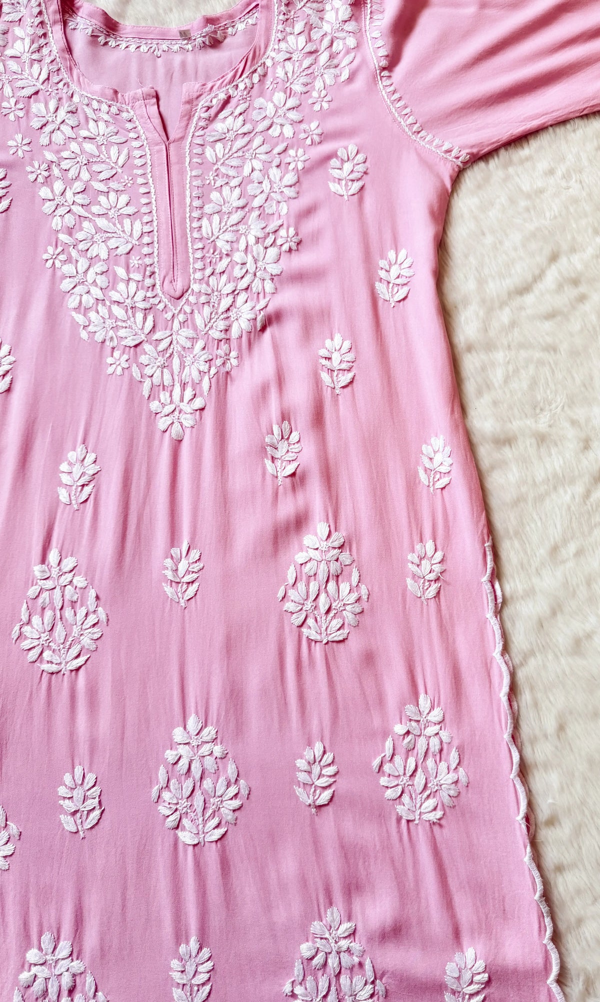 Nyra Baby Pink Rayon Kurta Bottom Set with White Chikankari