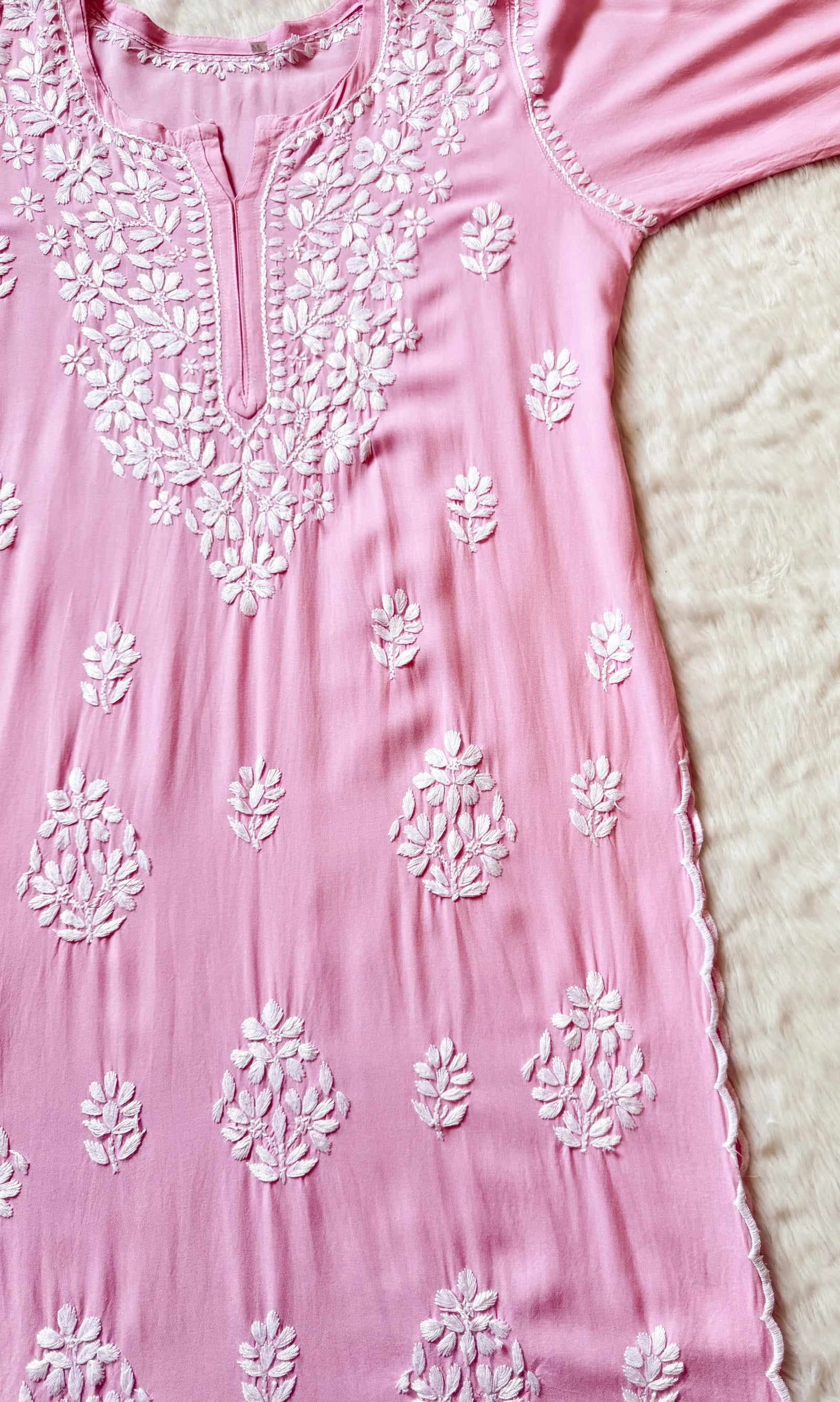 Nyra Baby Pink Rayon Kurta Bottom Set with White Chikankari