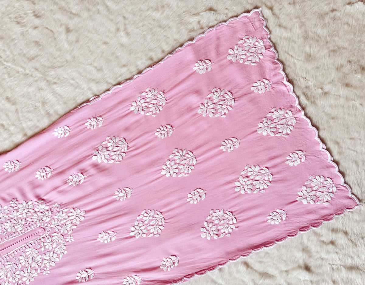 Nyra Baby Pink Rayon Kurta Bottom Set with White Chikankari