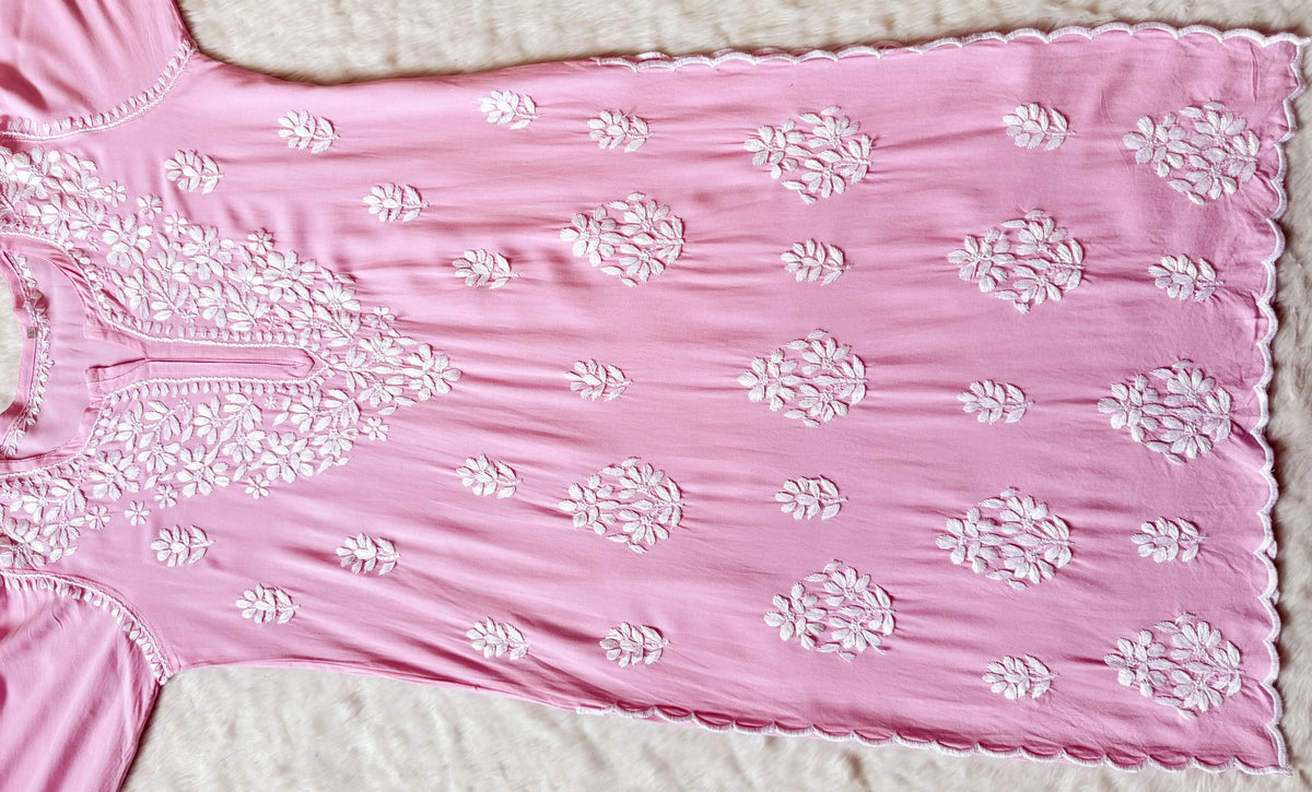 Nyra Baby Pink Rayon Kurta Bottom Set with White Chikankari