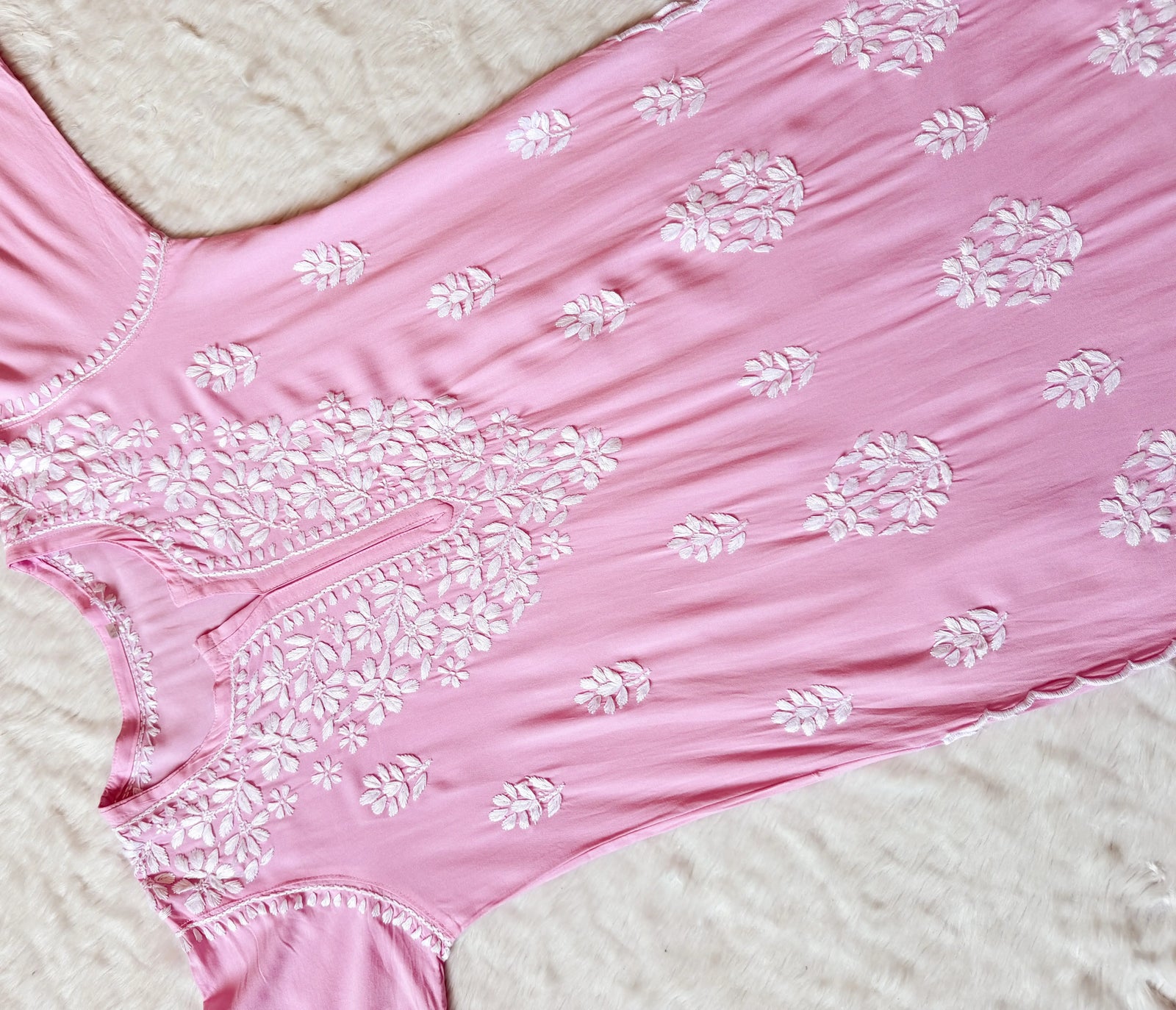 Nyra Baby Pink Rayon Kurta Bottom Set with White Chikankari