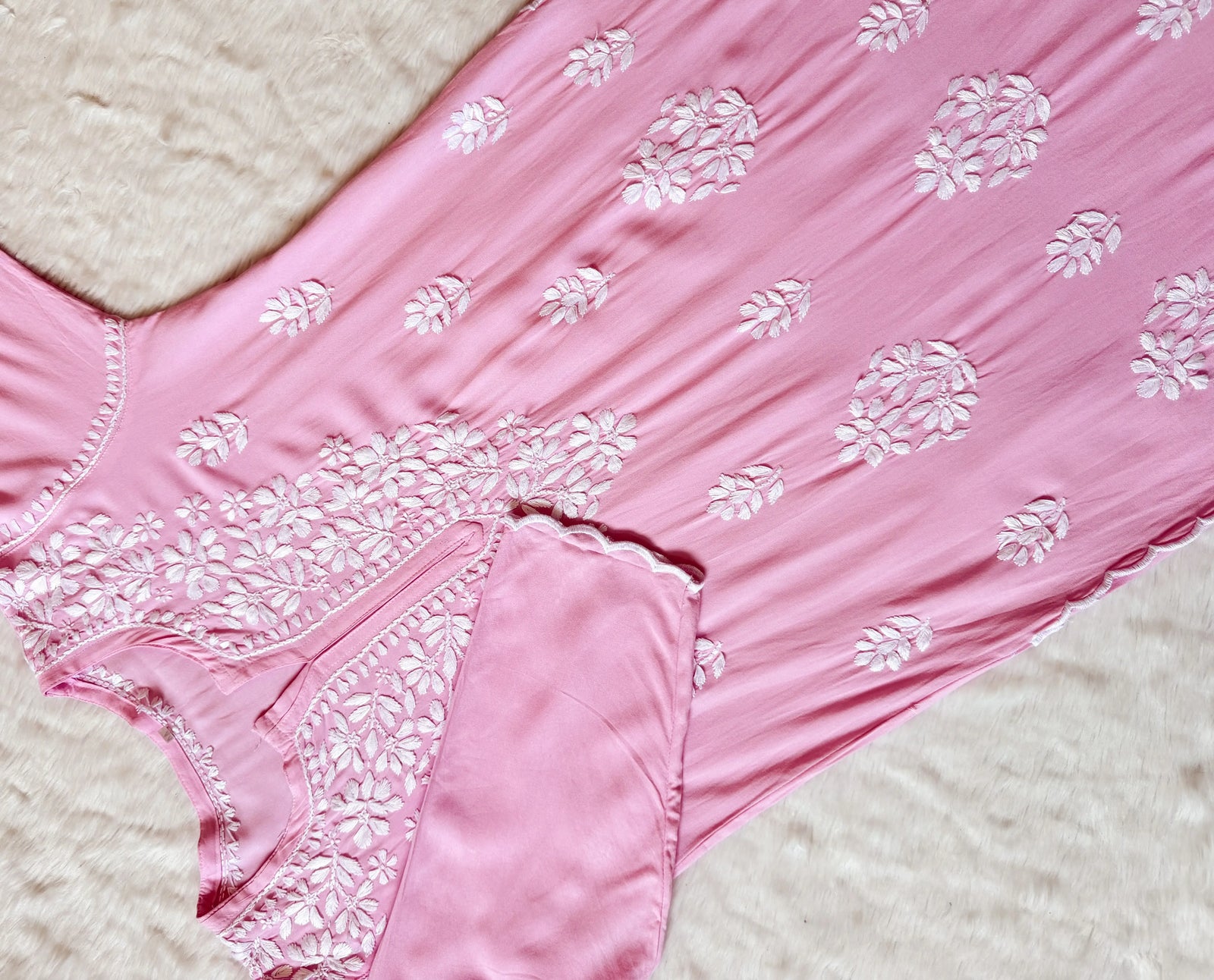 Nyra Baby Pink Rayon Kurta Bottom Set with White Chikankari