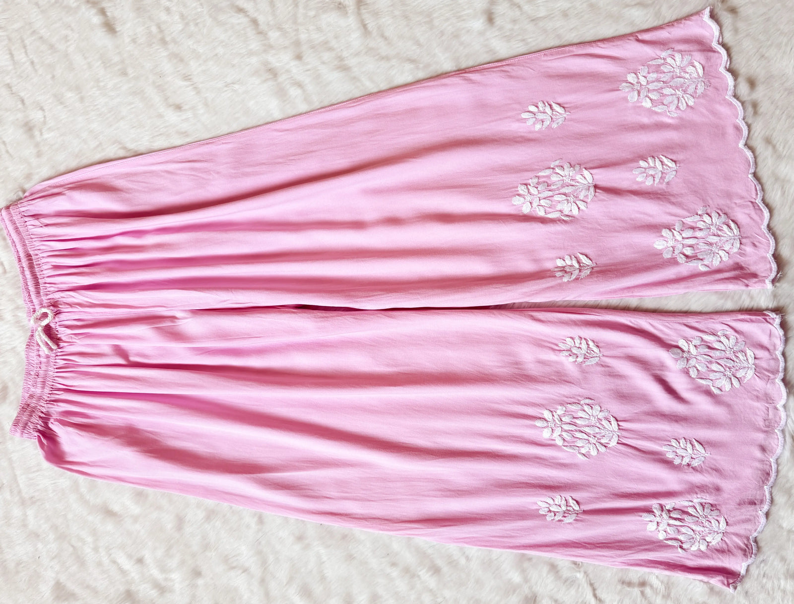 Nyra Baby Pink Rayon Kurta Bottom Set with White Chikankari