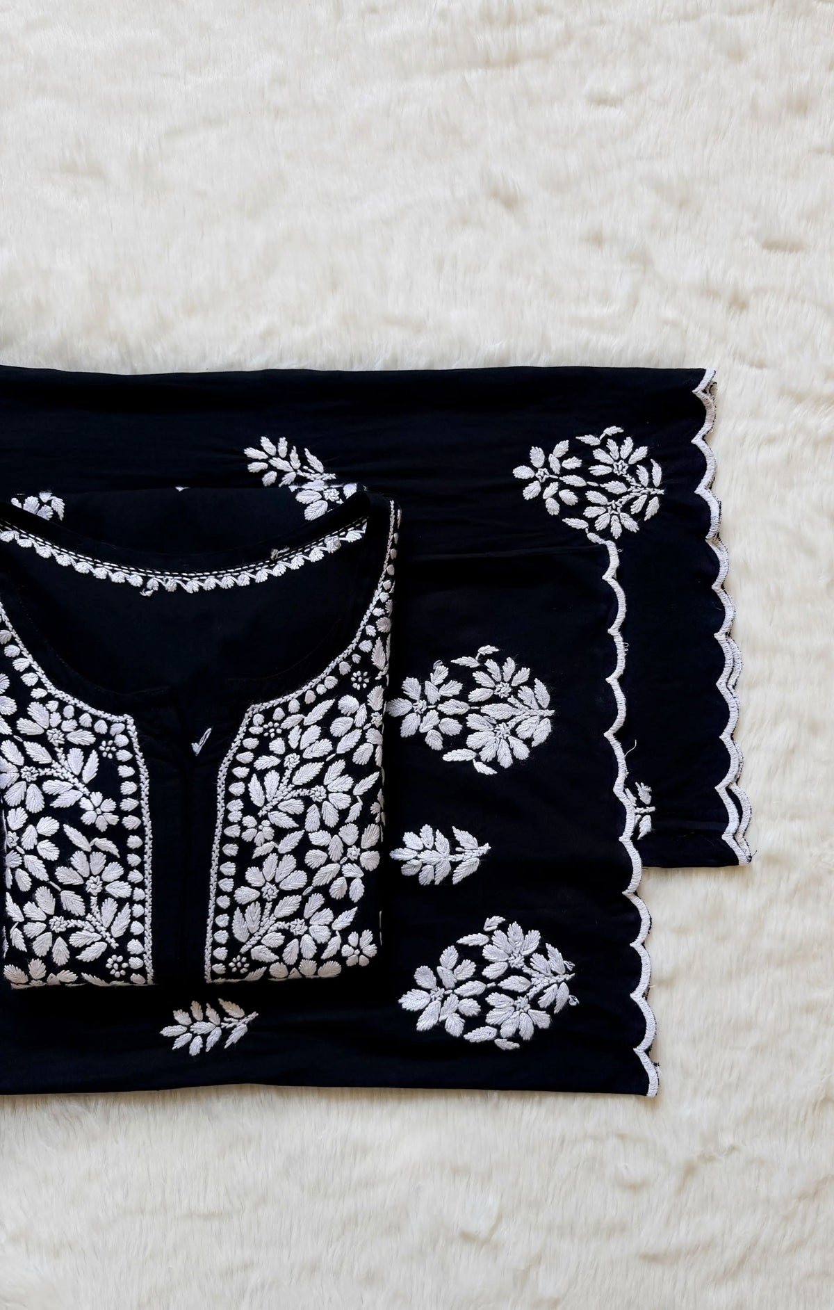 Nyra Black Rayon Kurta Bottom Set with White Chikankari