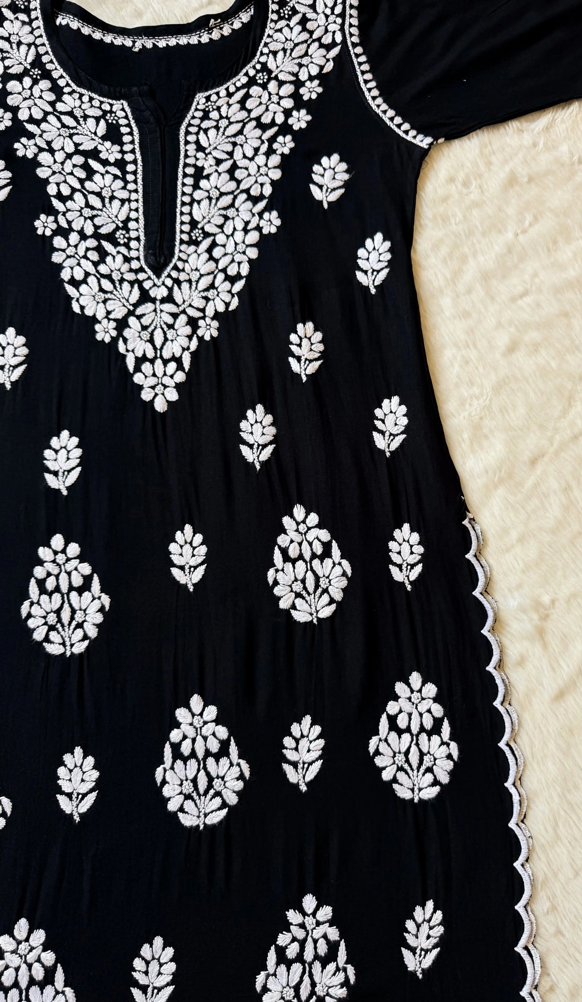 Nyra Black Rayon Kurta Bottom Set with White Chikankari