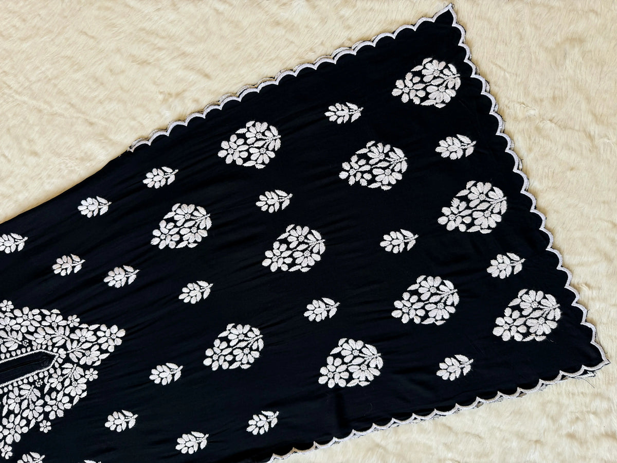 Nyra Black Rayon Kurta Bottom Set with White Chikankari