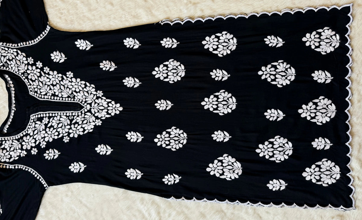 Nyra Black Rayon Kurta Bottom Set with White Chikankari