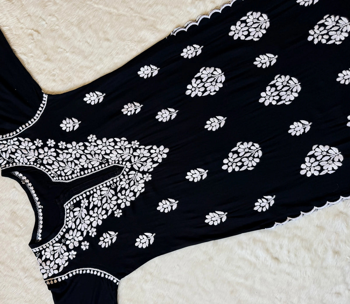 Nyra Black Rayon Kurta Bottom Set with White Chikankari