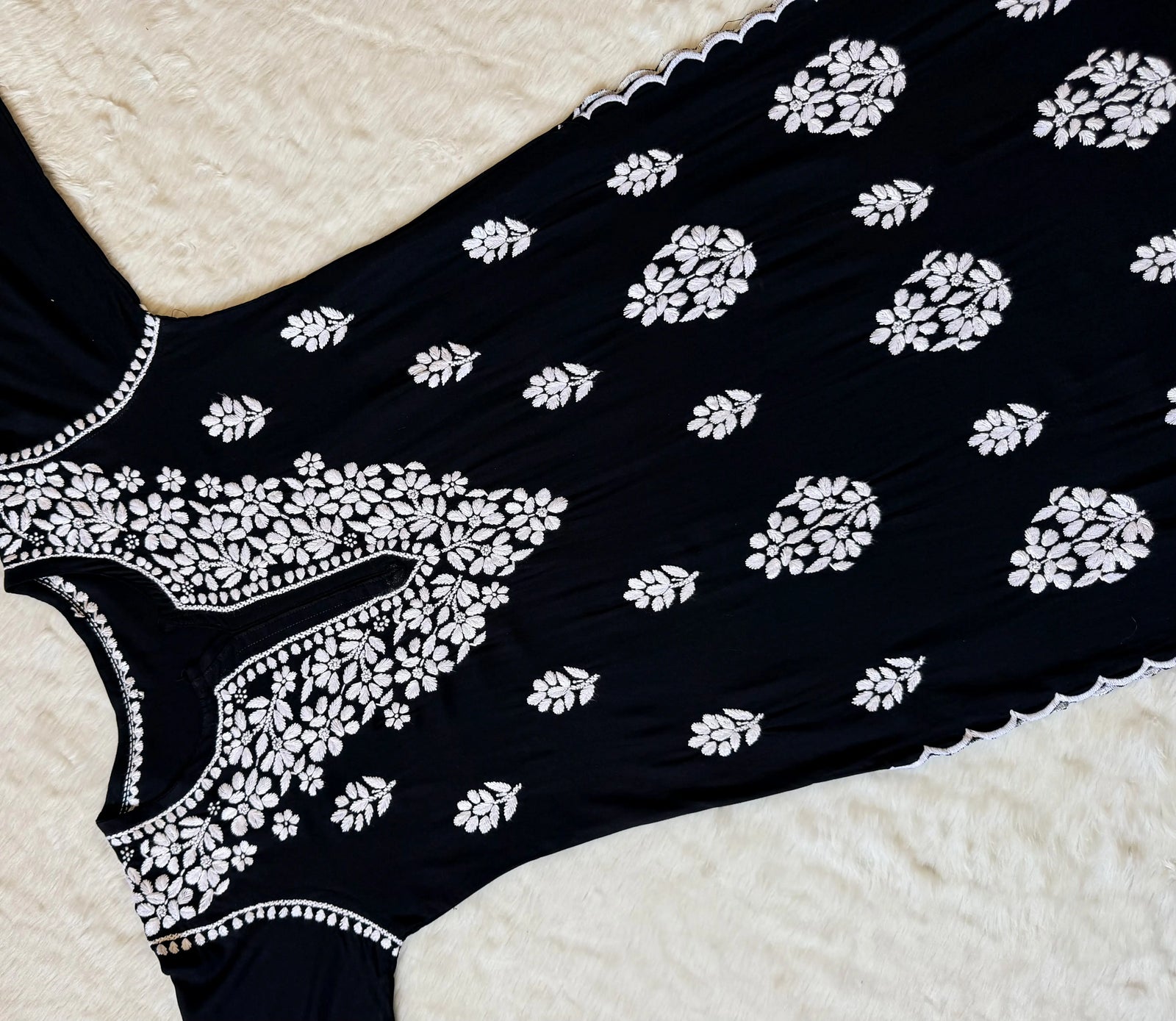Nyra Black Rayon Kurta Bottom Set with White Chikankari