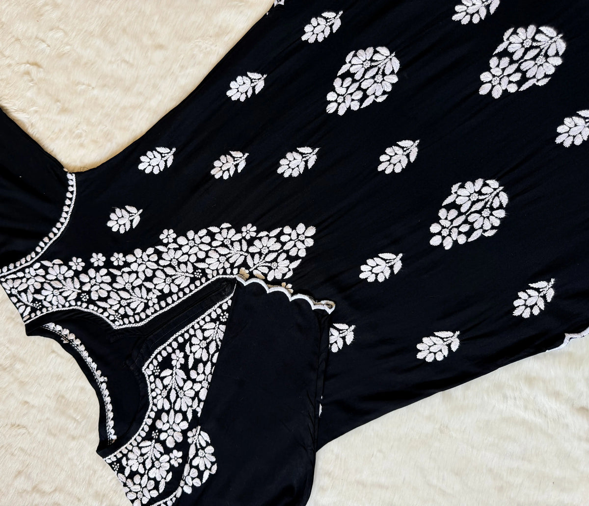 Nyra Black Rayon Kurta Bottom Set with White Chikankari