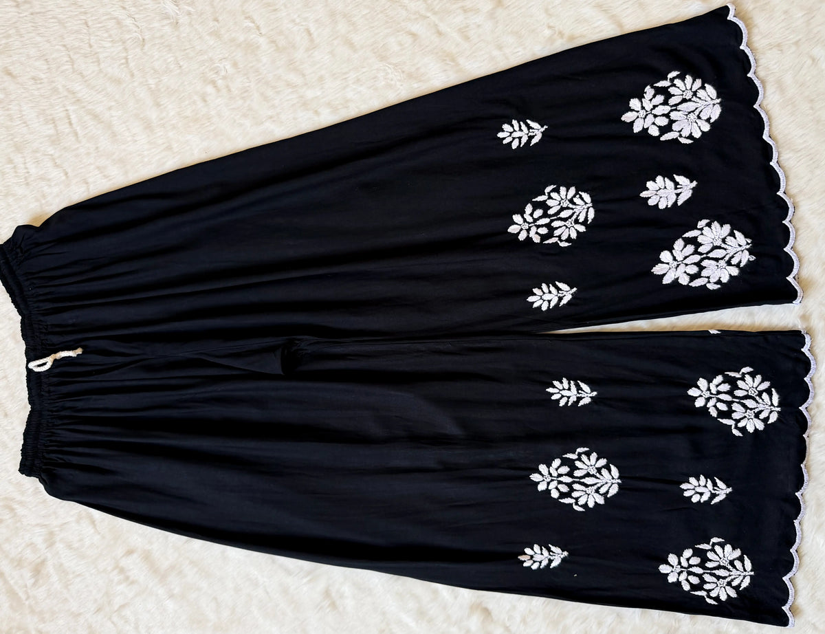 Nyra Black Rayon Kurta Bottom Set with White Chikankari