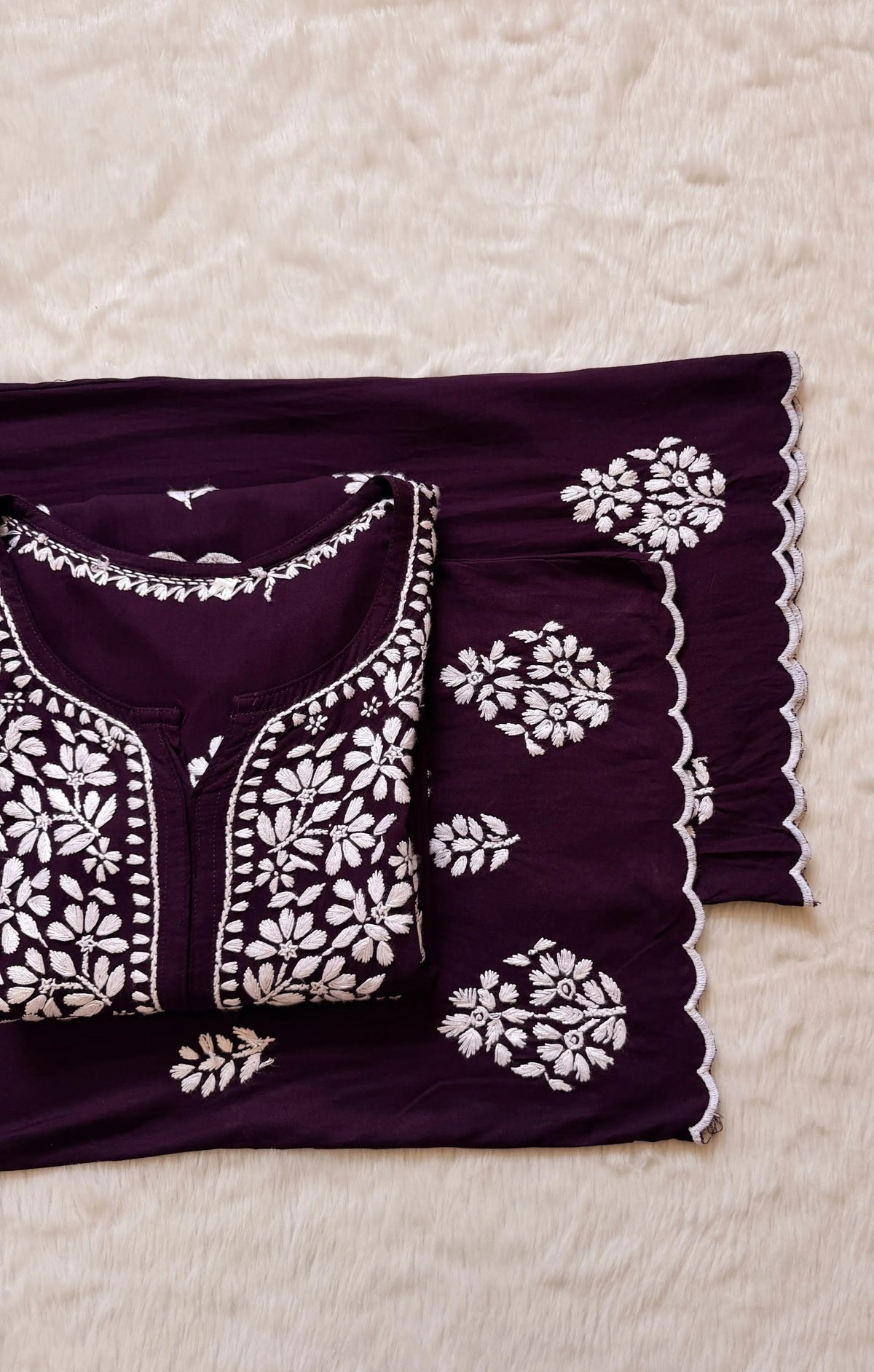 Nyra Dark Purple Rayon Kurta Bottom Set with White Chikankari