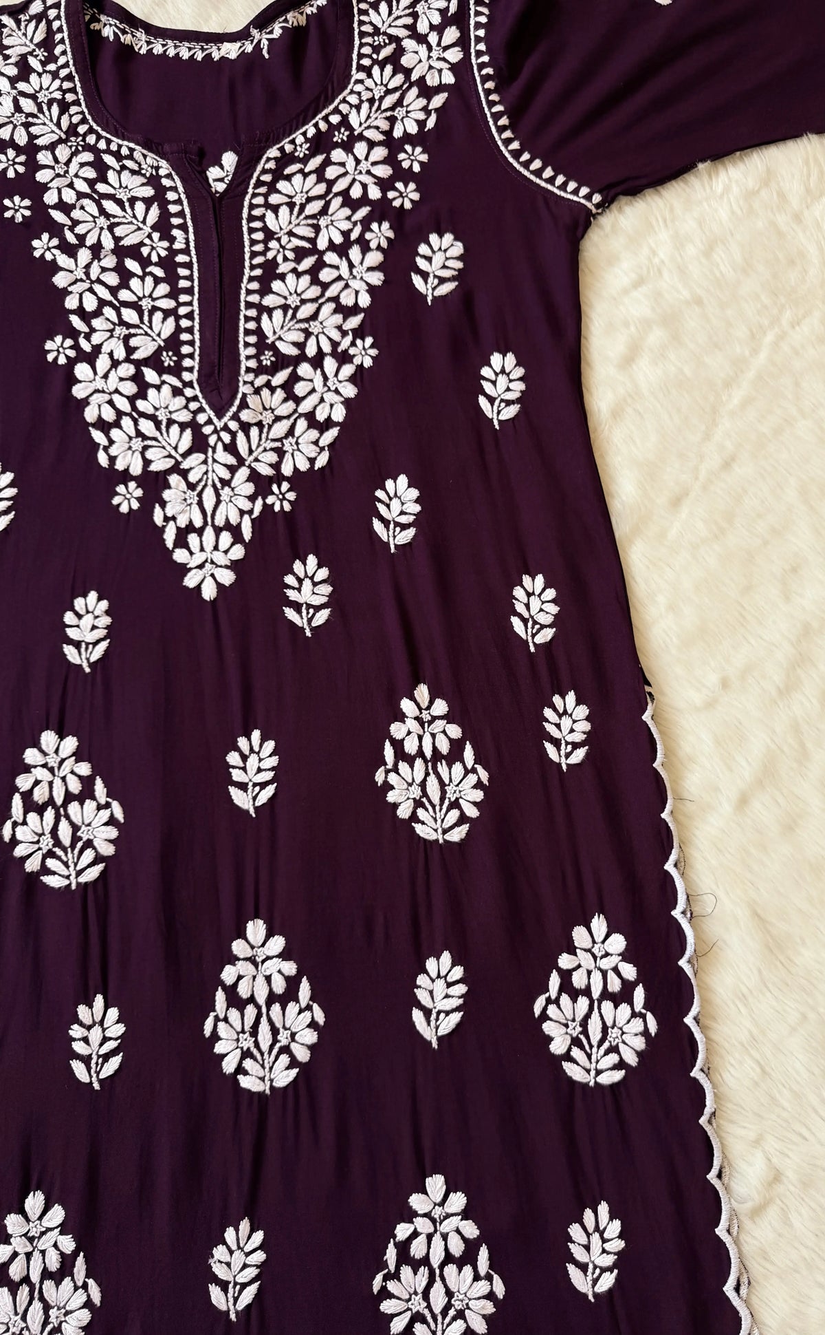 Nyra Dark Purple Rayon Kurta Bottom Set with White Chikankari