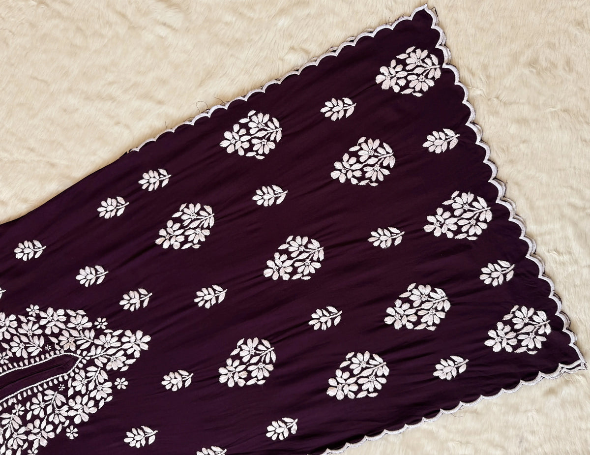 Nyra Dark Purple Rayon Kurta Bottom Set with White Chikankari
