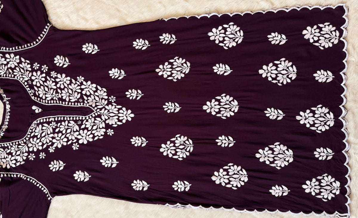 Nyra Dark Purple Rayon Kurta Bottom Set with White Chikankari