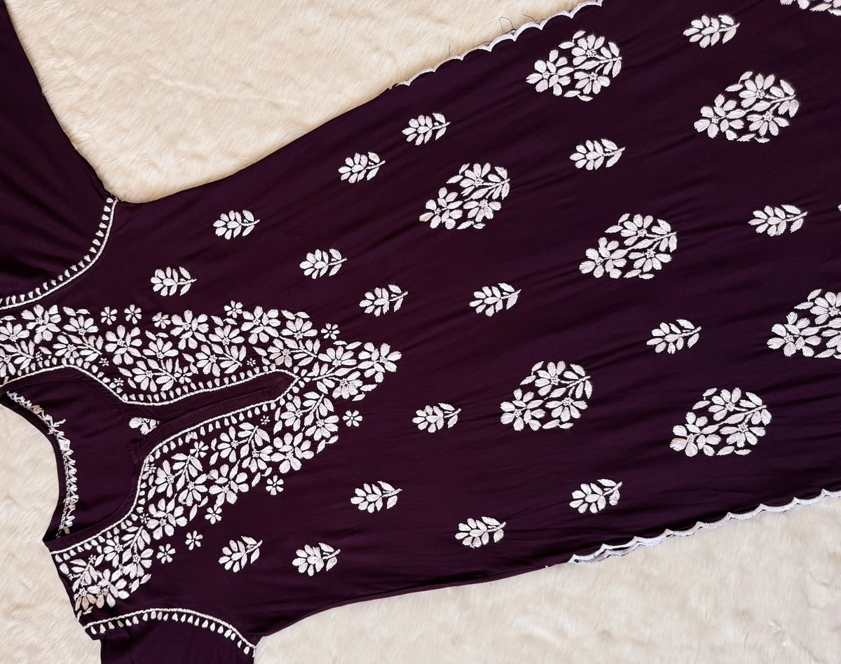 Nyra Dark Purple Rayon Kurta Bottom Set with White Chikankari