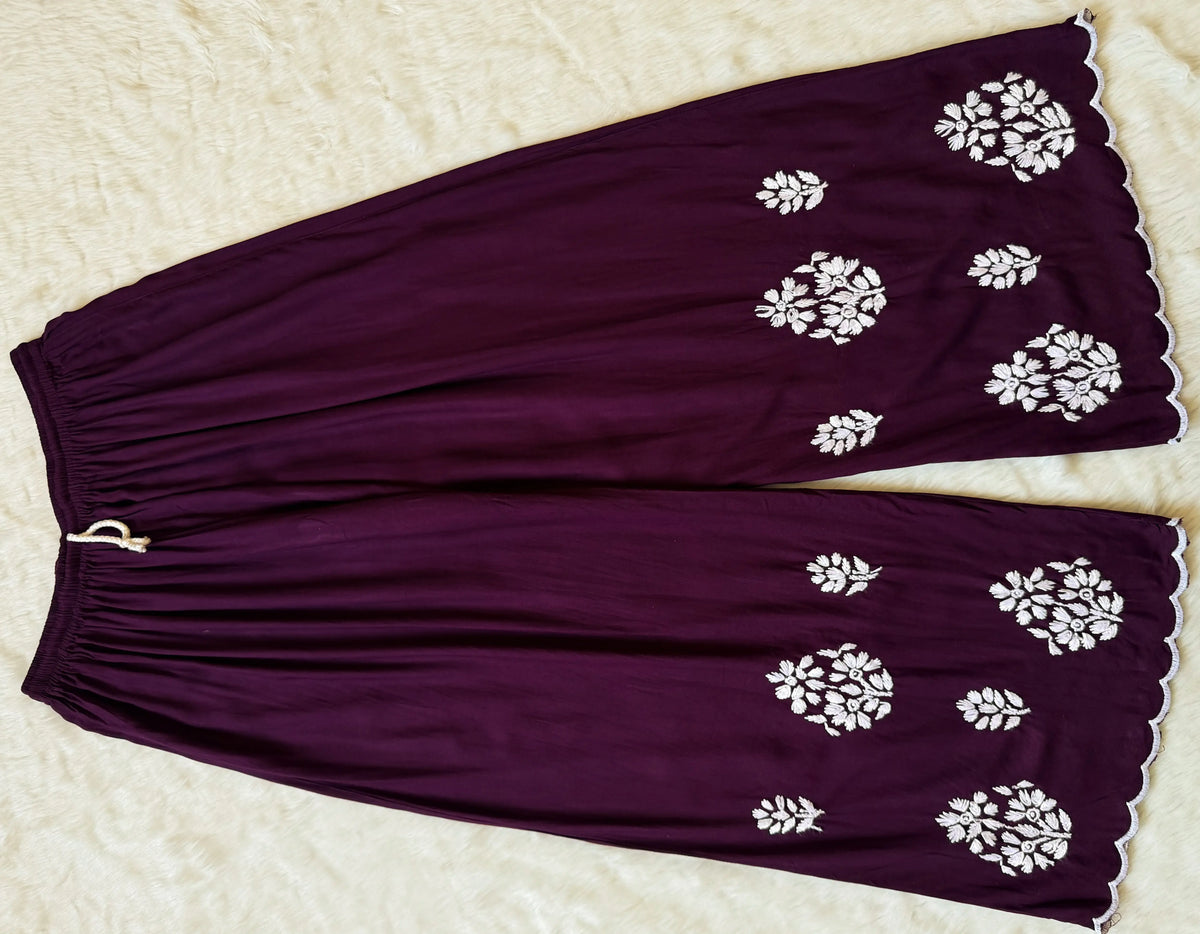 Nyra Dark Purple Rayon Kurta Bottom Set with White Chikankari