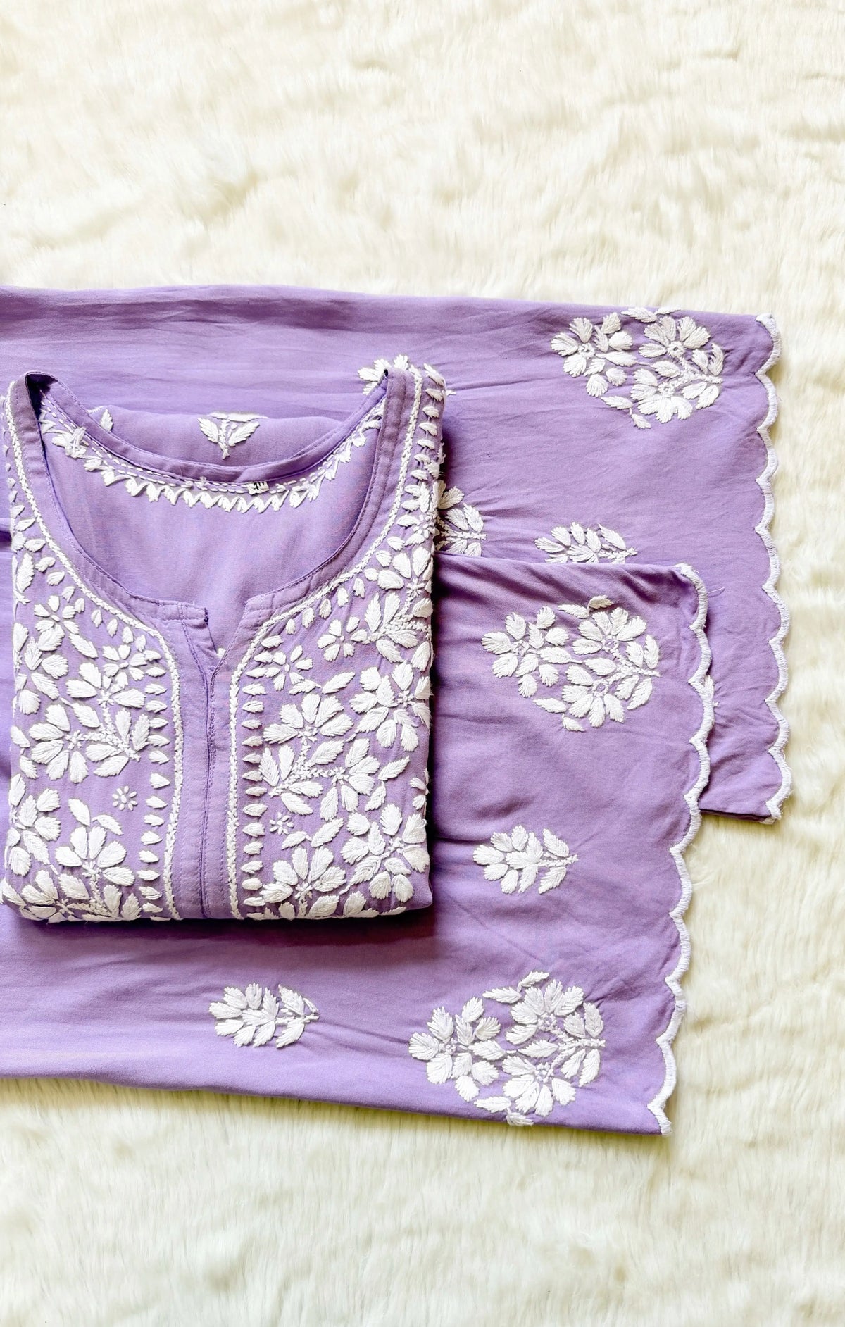 Nyra Lavender Rayon Kurta Bottom Set with White Chikankari