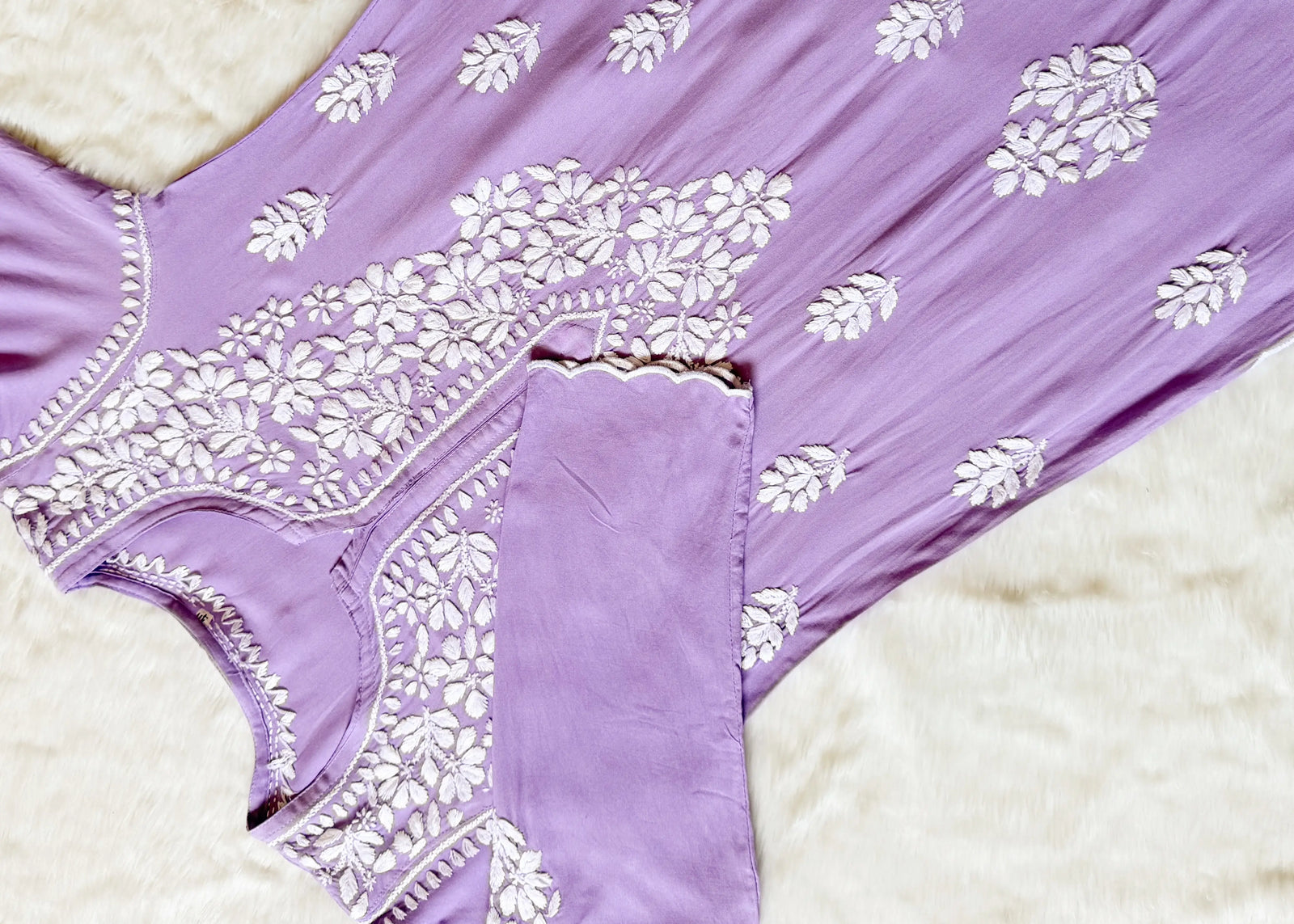 Nyra Lavender Rayon Kurta Bottom Set with White Chikankari