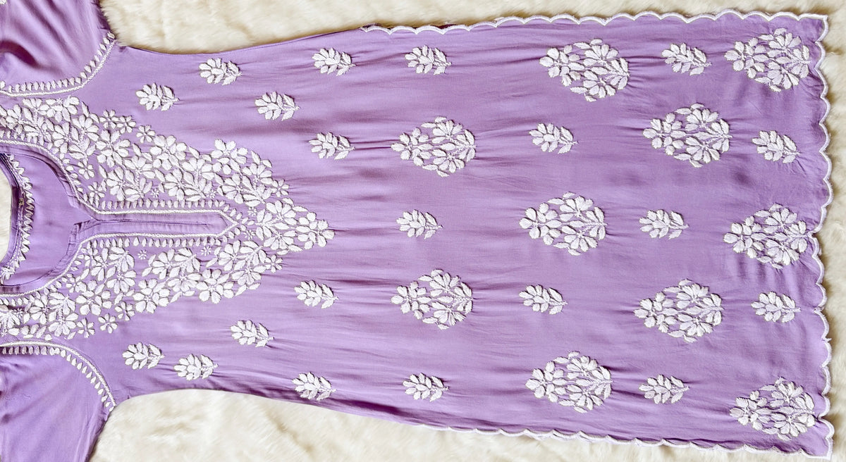 Nyra Lavender Rayon Kurta Bottom Set with White Chikankari
