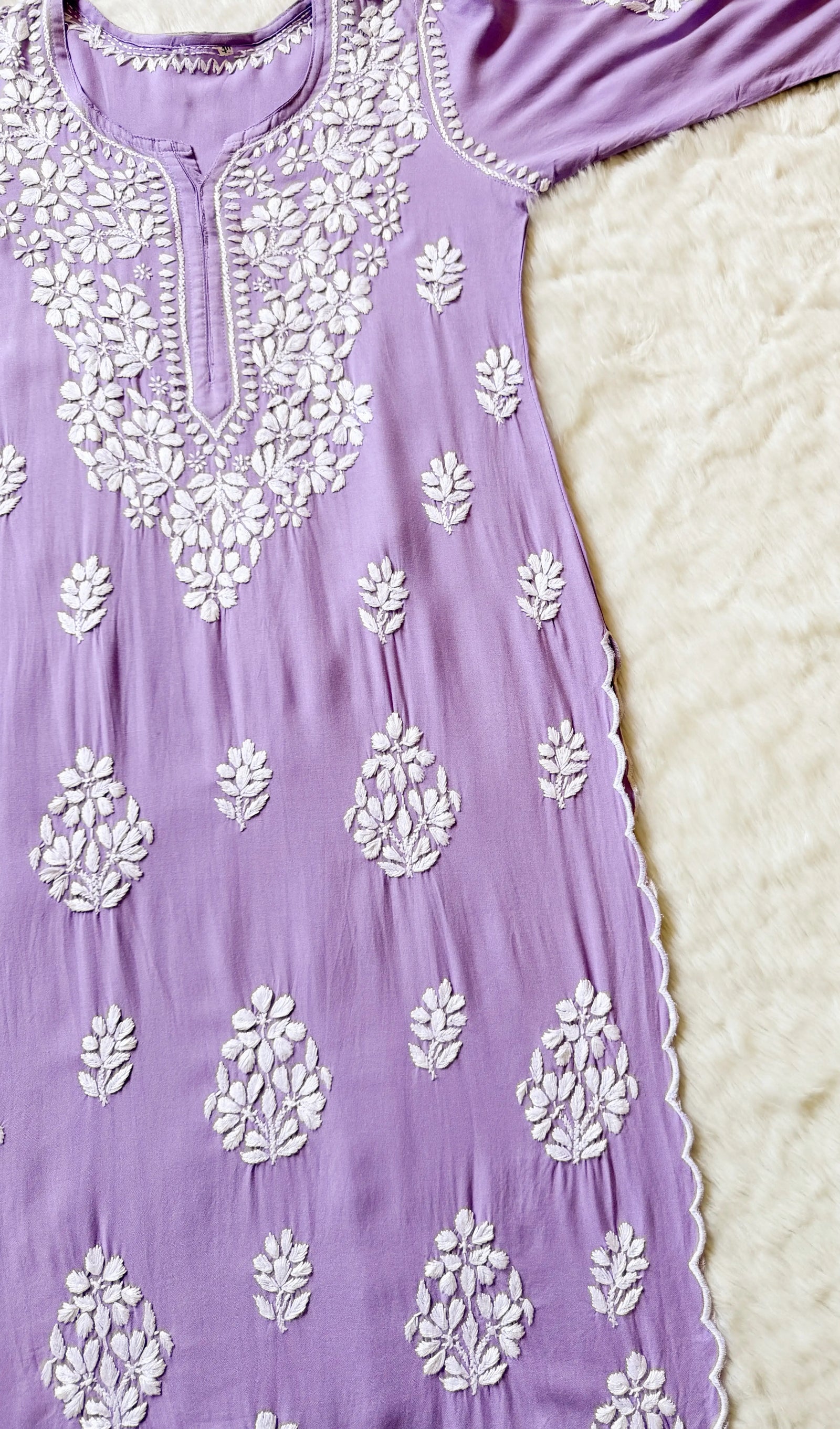 Nyra Lavender Rayon Kurta Bottom Set with White Chikankari