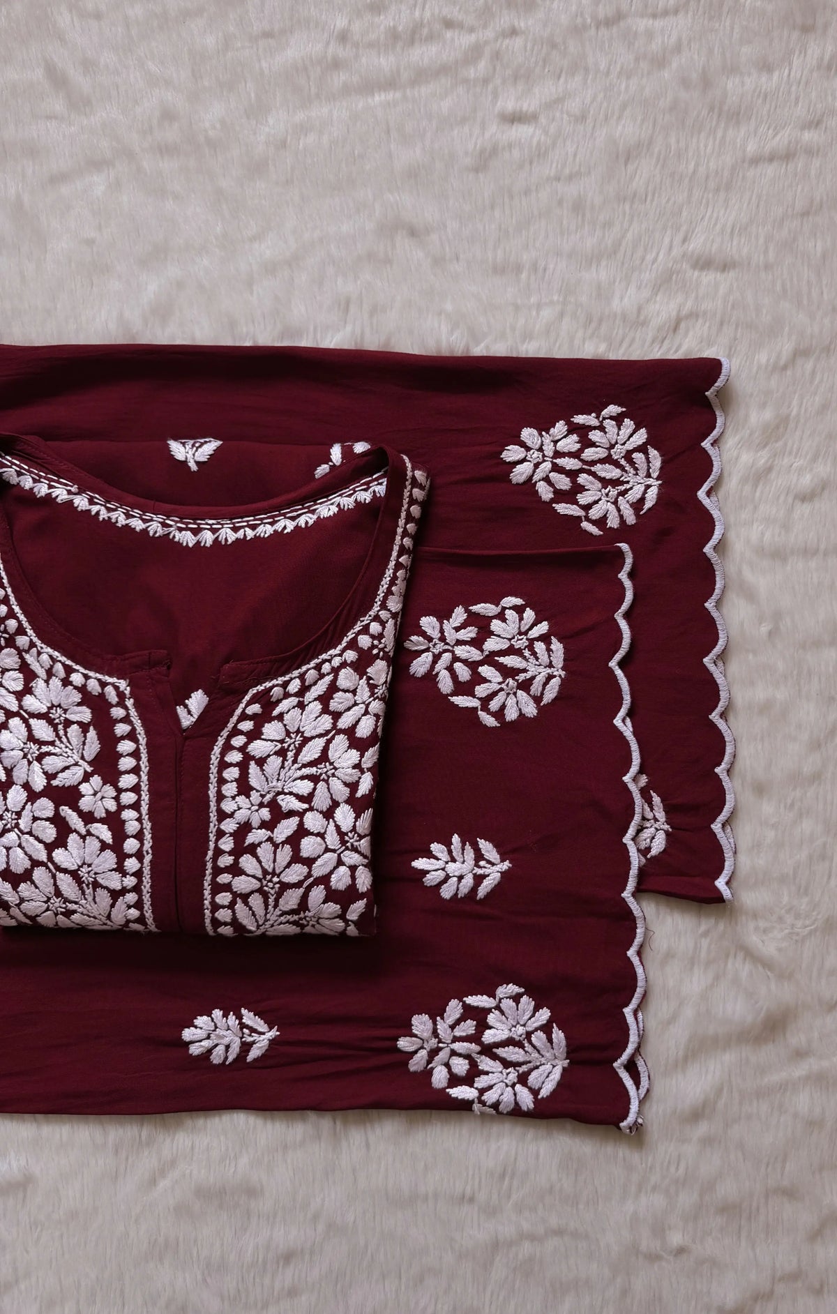 Nyra Maroon Rayon Kurta Bottom Set with White Chikankari