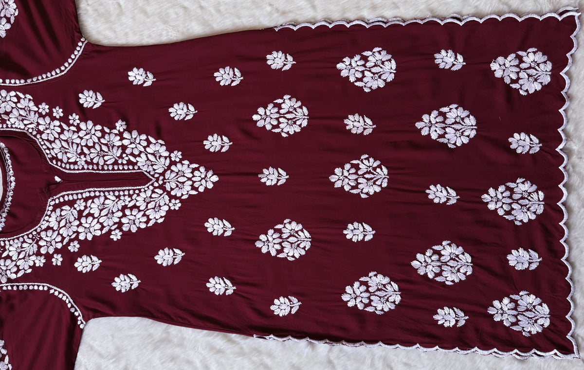 Nyra Maroon Rayon Kurta Bottom Set with White Chikankari