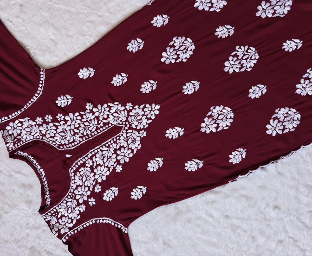 Nyra Maroon Rayon Kurta Bottom Set with White Chikankari