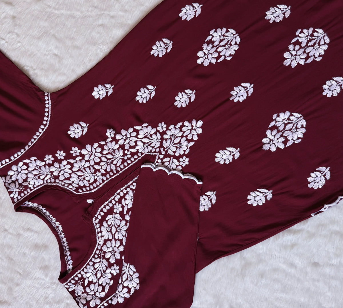 Nyra Maroon Rayon Kurta Bottom Set with White Chikankari