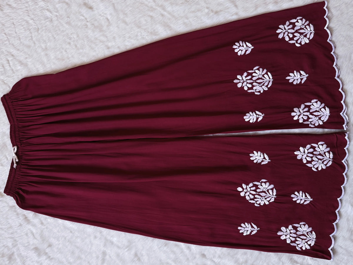 Nyra Maroon Rayon Kurta Bottom Set with White Chikankari