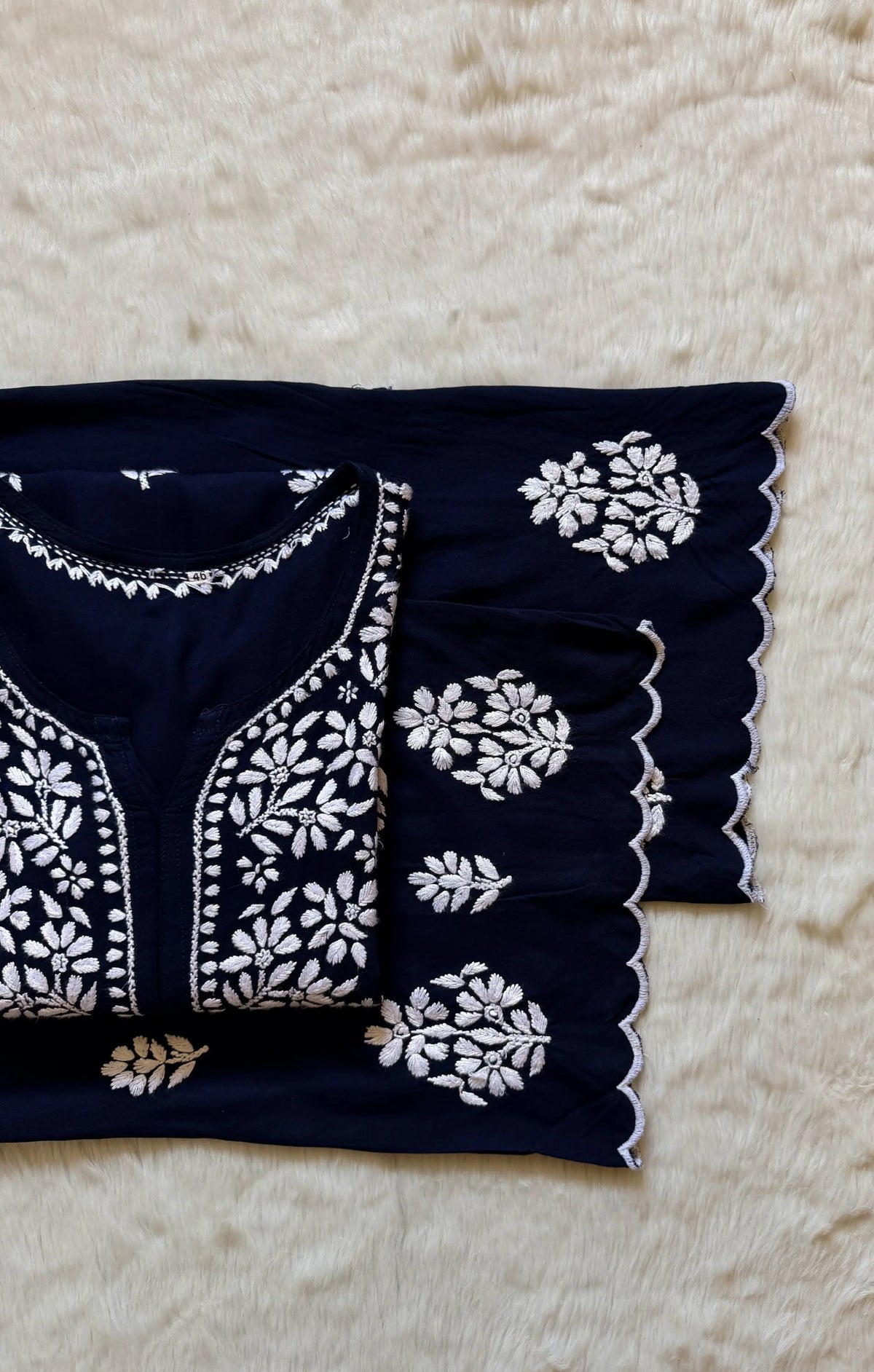 Nyra Navy Blue Rayon Kurta Bottom Set with White Chikankari