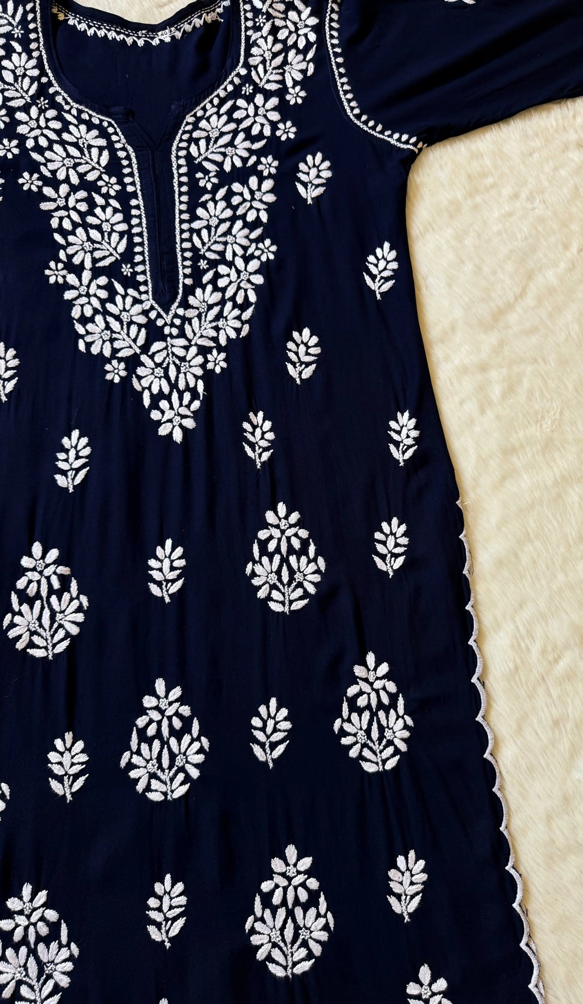 Nyra Navy Blue Rayon Kurta Bottom Set with White Chikankari