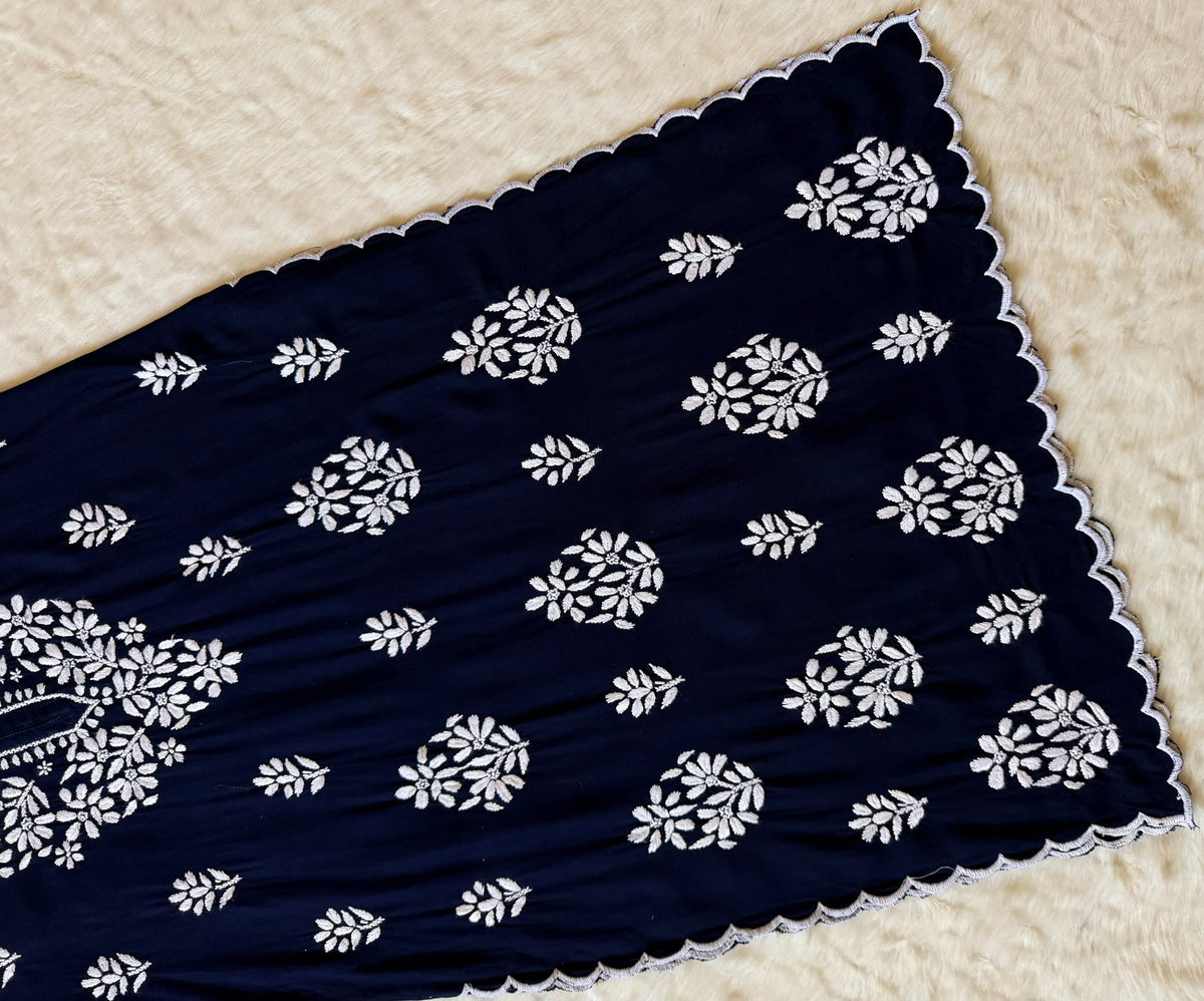 Nyra Navy Blue Rayon Kurta Bottom Set with White Chikankari