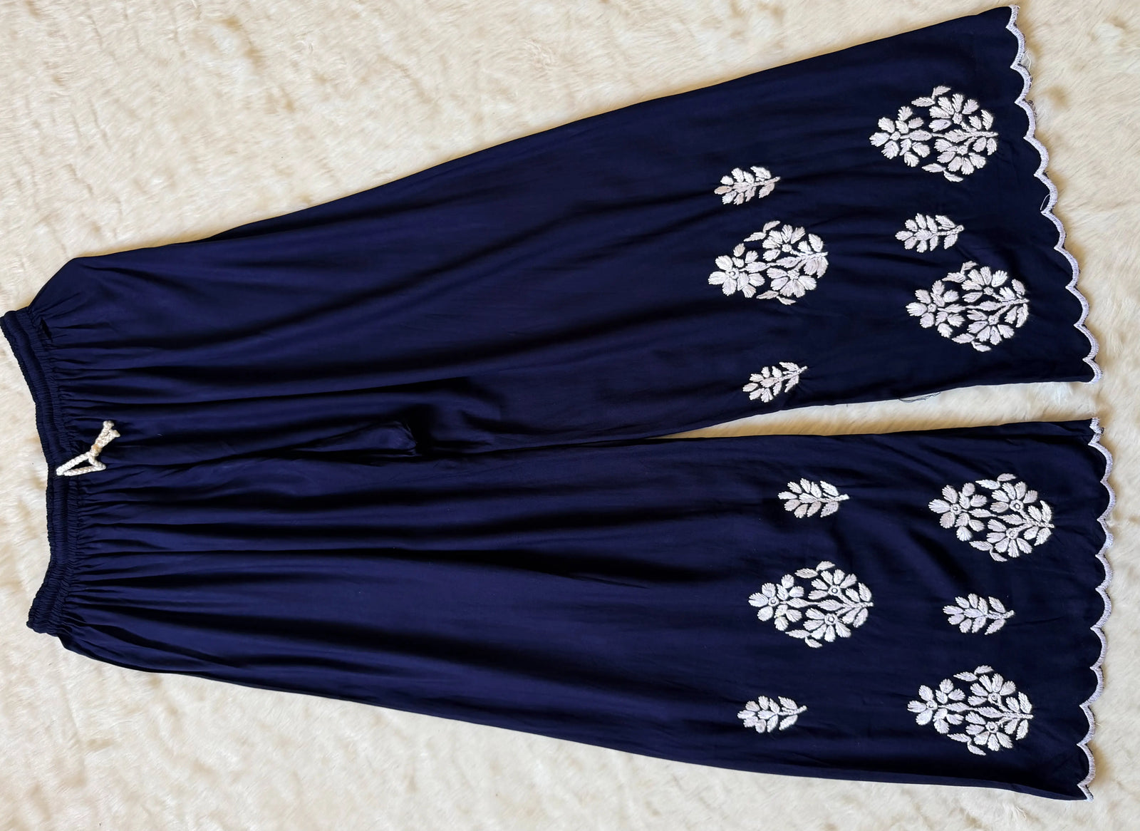 Nyra Navy Blue Rayon Kurta Bottom Set with White Chikankari