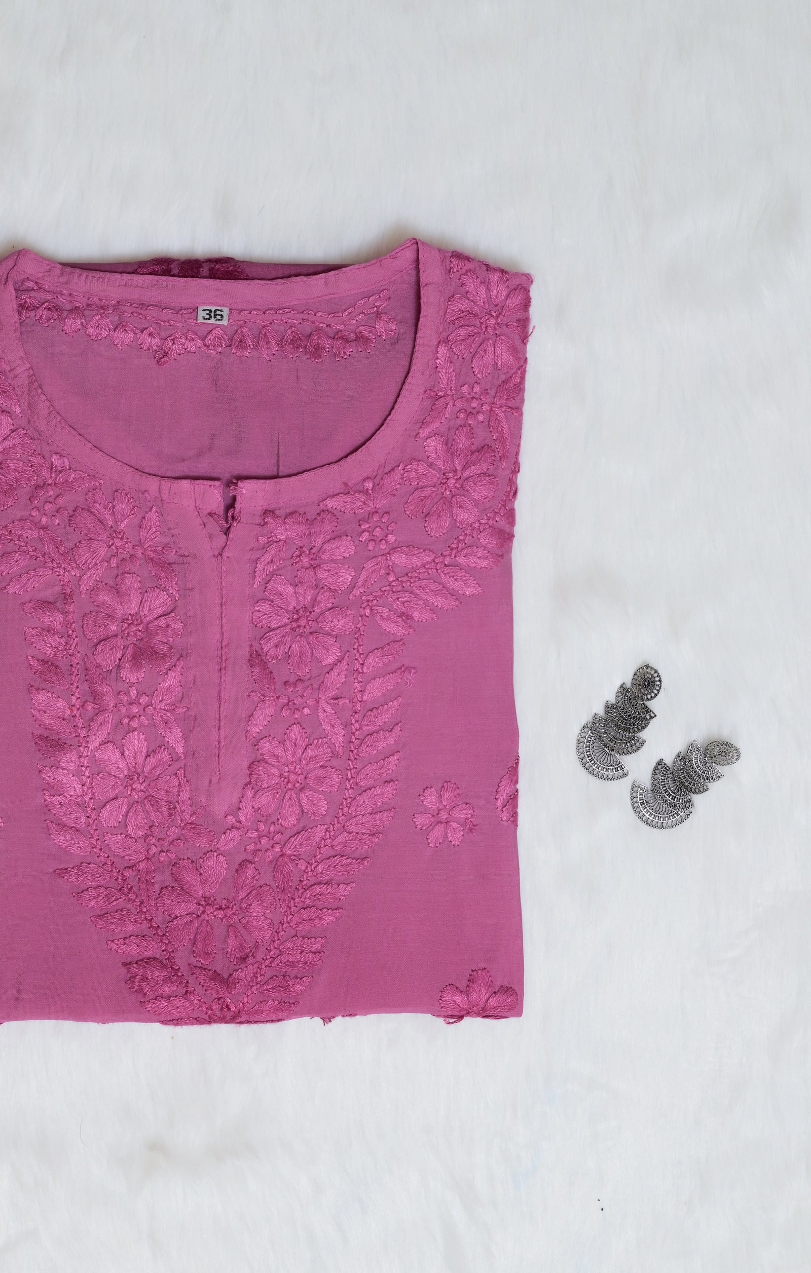 Orchid pink Chanderi Short Chikankari Kurta