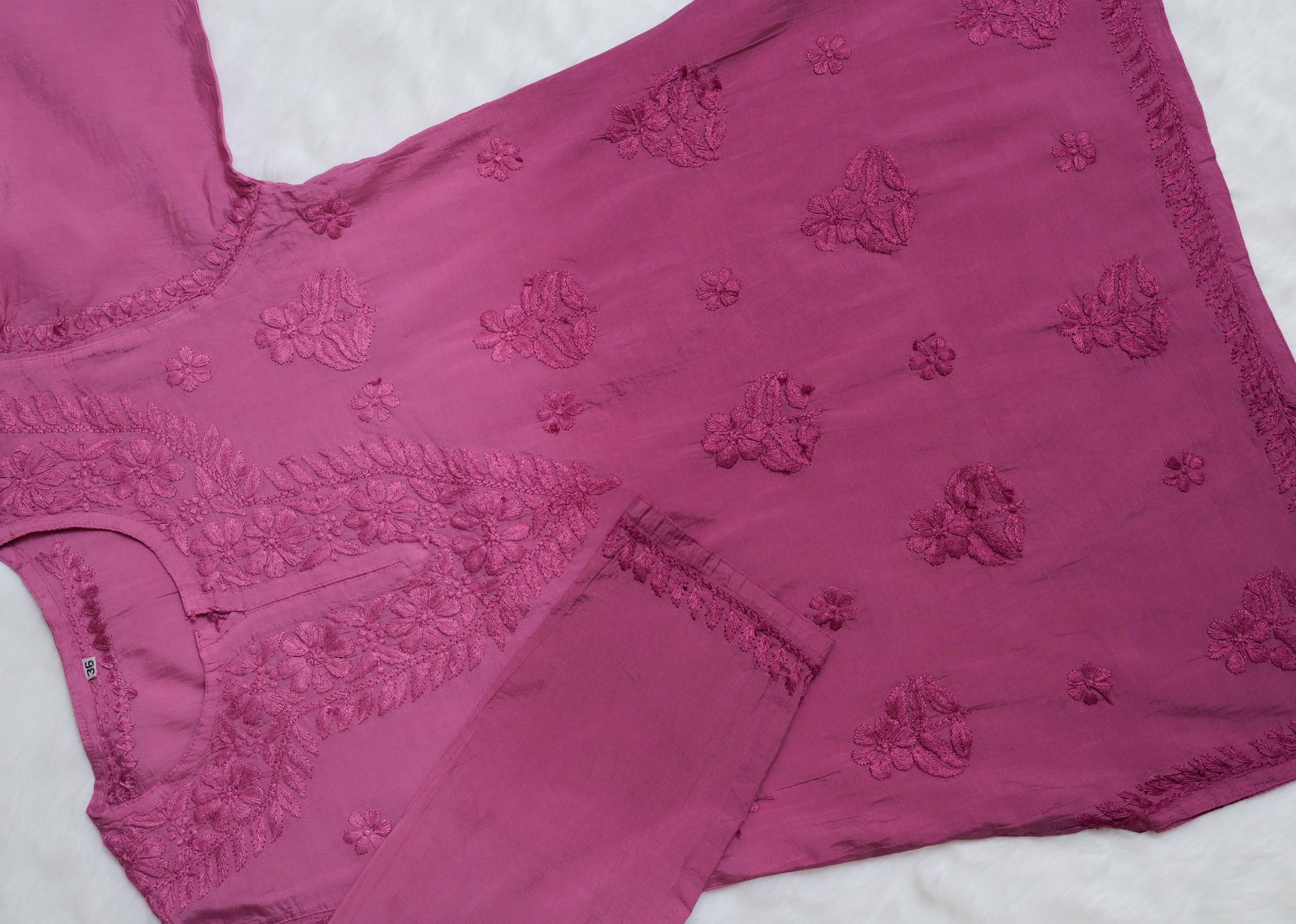 Orchid pink Chanderi Short Chikankari Kurta