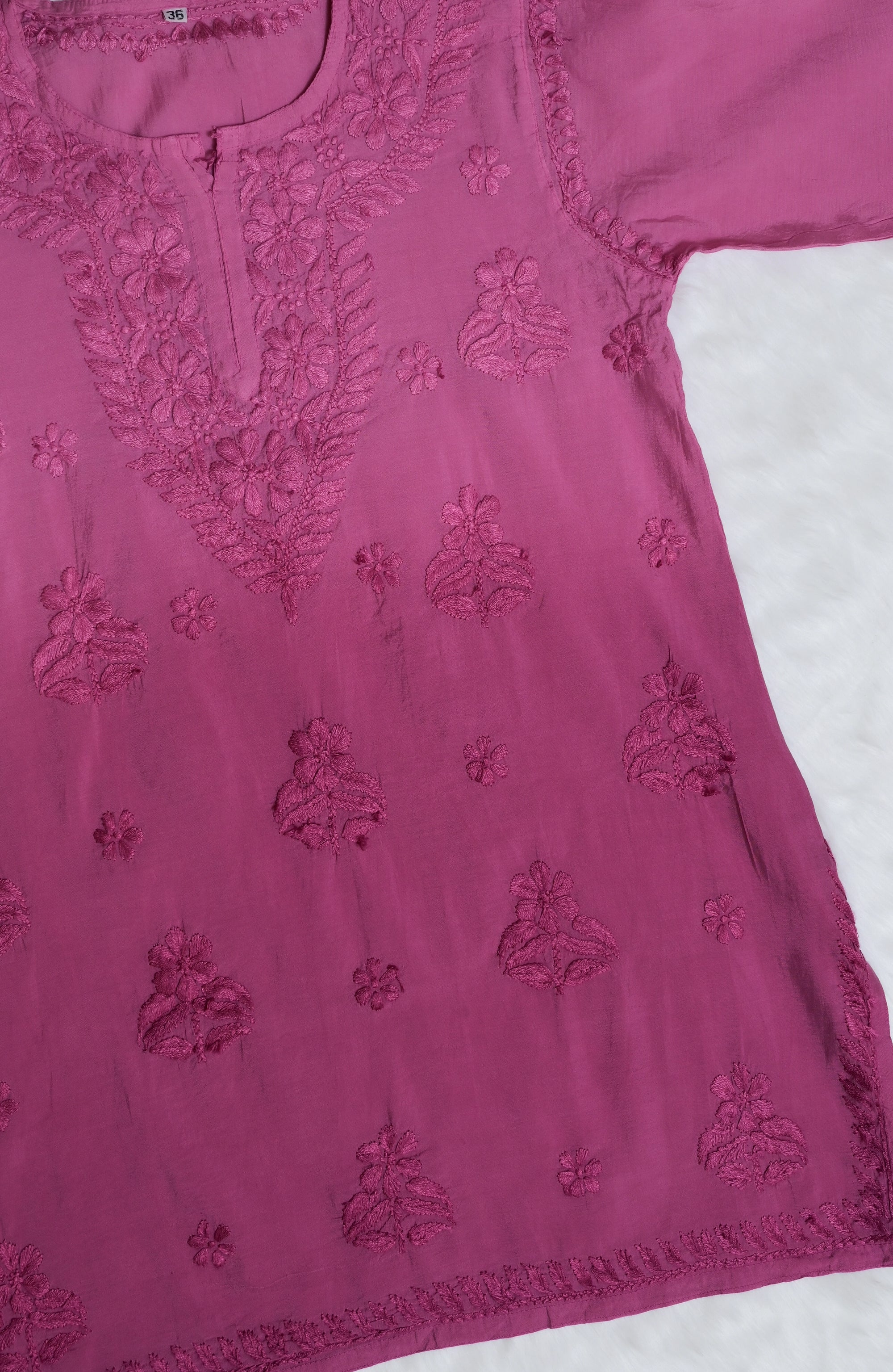 Orchid pink Chanderi Short Chikankari Kurta